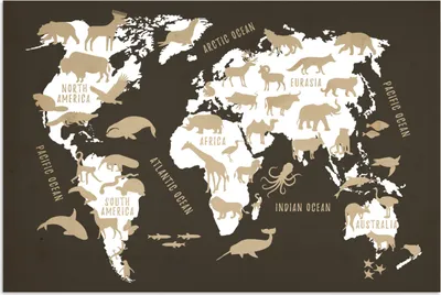 Produktbild von MuchoWow® Poster Weltkarte - Tiere - Beige 60x40 cm - Schlafzimmerdekoration