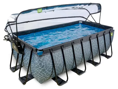 Obrázok produktu pre EXIT Stone rámový bazén 400 x 200 x 122 cm, nadzemný bazén, s pieskovým filtrom a zastrešením, obdĺžnikový, sivý