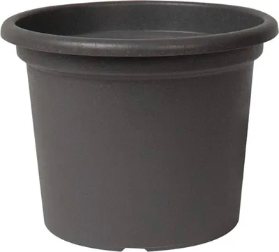 A dark gray planter pot is shown against a white background.