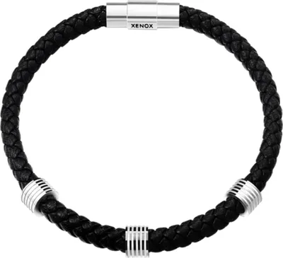 Produktbild von XENOX Herrenarmband Leder silberfarben schwarz X4644