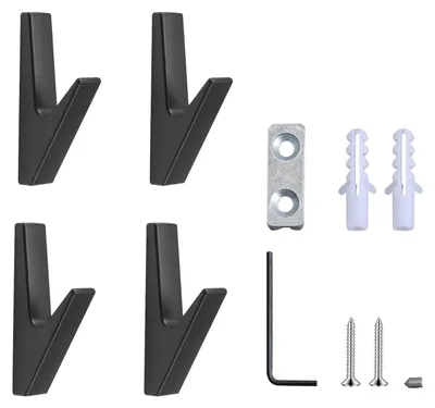 Image de Lot de 2 patères, noir mat, en alliage de zinc, pour panneaux acoustiques, patères murales pour salles de bains, cuisines, couloirs et entrées, résistantes à la rouille et durables.