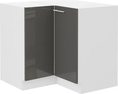 Produktbild von Eckunterschrank 90x90 cm Lara Grau Hochglanz Küchenzeile Küchenblock Küche