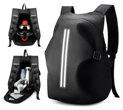 Obrázok produktu pre Motocyklový batoh, nepremokavý, na prilbu, reflexný, ľahký, čierny, veľkosť L