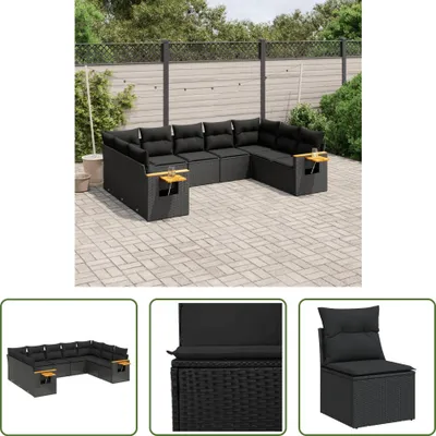 Produktbild von The Living Store 9-tlg. Garten-Sofagarnitur mit Kissen Schwarz Poly Rattan