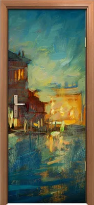 Produktbild von Türposter 80x200 cm Türaufkleber Türtapete Türfolie Klebefolie Venedig Stadt Nacht Dorf Landschaft