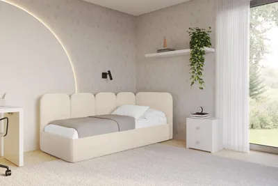 Produktbild von ALTDECOR Jugendbett mit Bettkasten VELY - 100x200 - Beige - Poso 105 - Bett mit Matratze - Links angeordnet - Einzelbett mit Stauraum - Polsterbett Kinderbett