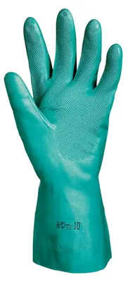 Immagine prodotto di Guanti di protezione chimica Sir Safety NITRON CM33 in nitrile, 0,4 mm, 33 cm, 12 paia, taglia L, VERDI