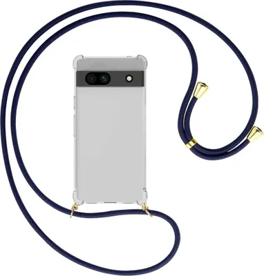 Produktbild von Handykette Backcover-Schutzhülle mit Band (Metall goldfarben) für Google Pixel 7a - dunkelblau