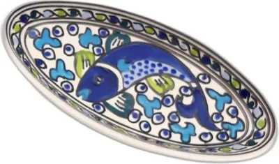 Image de Petit plat ovale Poissons Bleus - L 20 cm