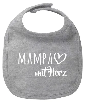 Produktbild von Huuraa Baby Lätzchen MAMPA mit Herz Heather Grey Klettverschluss  Baumwolle Latz Geschenkidee