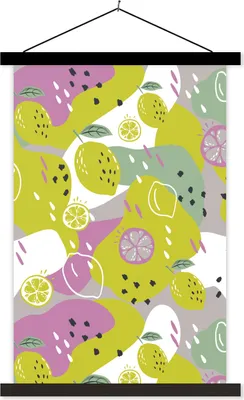 Produktbild von MuchoWow® Textilposter Sommer - Zitronen - Flecken 60x90 cm mit schwarzem Rahmen - Poster Wohnzimmer
