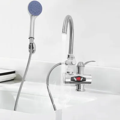 Produktbild von Elektrische Warmwasserarmatur - 3000W Durchlauferhitzer Wasserhahn - 220V 50Hz - Edelstahl ABS - Mit Handbrause - Silber