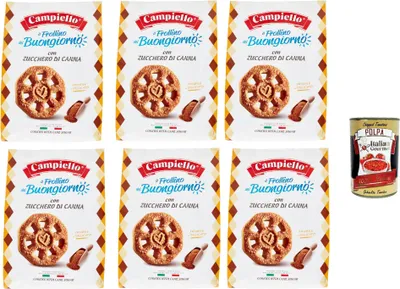 Produktbild von Campiello il Frollino del Buongiorno con zucchero di canna, Shortbread mit brauner Zucker, biscuits cookies 100% Italienische Kekse 6x 700g + Italian Gourmet polpa 400g