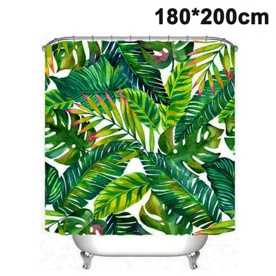 Produktbild von 200x180cm Duschvorhang Dunkel Grün Monstera Blätter Wasserdicht Anti Schimmel Weiß Polyester Badezimmer Vorhänge mit 12 Haken,Tropisch Dschungel Pflanze