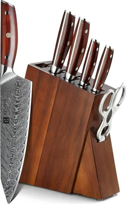 Produktbild von XINZUO Kochmesser Set Damaststahl 7 Teilig mit Messerblock und Küchenschere