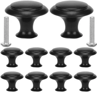 Zdjęcie produktu dla Ibenzoa® Zestaw 10 czarnych, okrągłych uchwytów do mebli – stop cynku, wymiary 27×22×13 mm, śruba 22,5 mm – do szaf, szuflad i komód