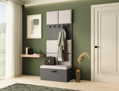 Produktbild von Garderobe MARGARET I , Farbe: Graphit+ Hellbeige , mit gepolsterten Paneelen und Kleiderhaken