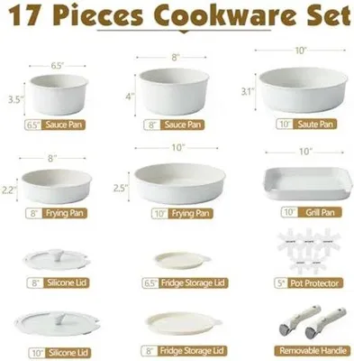 Produktbild von Induktions-Kochgeschirr-Set 17-teilig, weiß, antihaftbeschichtet