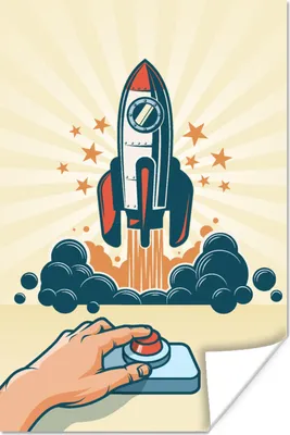 Produktbild von MuchoWow® Poster Vintage - Rakete - Knopf 120x180 cm - Kunstposter