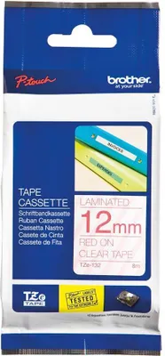 Image de Brother cassette à ruban TZe132 12mm laminé rouge sur incolore