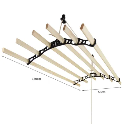 Produktbild von MonsterShop 1.5m Platzsparender 6 Kieferlatten Deckentrockner aus Holz Kleidertrockner Wäschetrockner Trockner Deckenwäschetrockner im Viktoranischer Stil -Schwarz