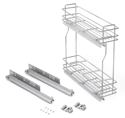 Produktbild von Emuca Flaschenhalter SupraMax, seitlich, ausziehbar, mit Schließautomatik, Modul 200mm, Stahl, Verchromt