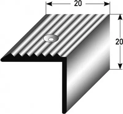 Produktbild von Treppenkante "Ricadi" / Treppenkantenprofil / Winkelprofil (Größe 20 mm x 20 mm) aus Aluminium eloxiert, gebohrt, von Auer Metall-silber-2700