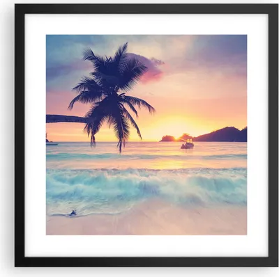 Produktbild von Gerahmtes Poster - Schwarzer Rahmen - Meer Strand Palme - 40x40 cm - Wand Bild - Wanddeko - Wandbilder - Kunstposter - Wandposter - Bilderrahmen - Bilder - Kunstdruck - Wandbild - P2BAC40x40-3992