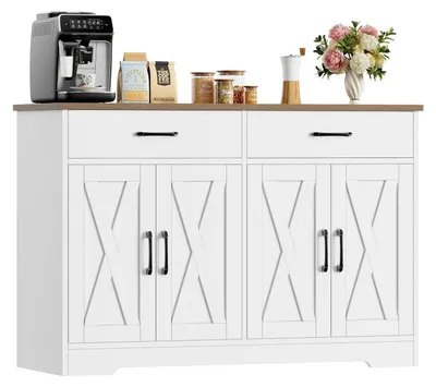 Produktbild von Sideboard 120cm Breit mit Arbeitsplatte, 2 Schubladen, 4 Türen, Weiß & Braun