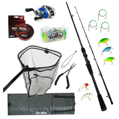 Zdjęcie produktu dla Zestaw Fish-Xpro do wędkarstwa spinningowego – wędka karbonowa, kołowrotek spinningowy, zestaw do holowania drapieżników oraz zestaw przynęt przeznaczonych do łowienia szczupaków, okoni i sandaczy