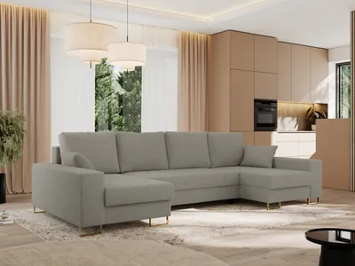 Produktbild von MKS MEBLE Ecksofa U mit Schlaffunktion und Bettkasten, Wohnlandschaft U-form - DORIAN U - Hellgrau Boucle