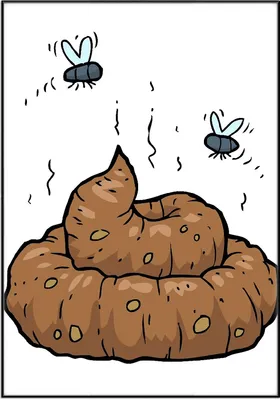 Produktbild von Wallario Wandbild Comic Scheißhaufen mit Fliegen, Größe: 70,30 x 100,30 cm, Poster mit schwarzem Aluminiumrahmen