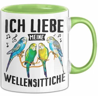 Produktbild von Wellensittich-Liebhaber Tasse Geschenk Lustiger Spruch Ich Liebe Meine Wellensittiche (Grün)