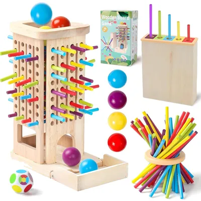 Produktbild von Holzturm-Spiel Montessori Spielzeug Brettspiel - 40 bunte Stäbchen - Buchenholz - Ab 3 Jahren