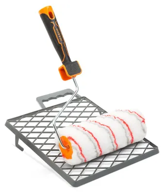 Productafbeelding van 3-delige verfset met roller – Polyesterverfroller met houder en verfbakje – Geschikt voor muren, plafonds en gipsplaten [11180A]