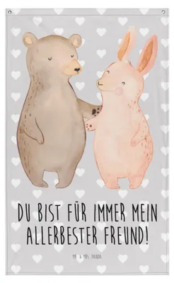 Produktbild von Mr. & Mrs. Panda Wandschmuck Bär und Hase Umarmen - Grau Pastell - Geschenk, Freunde, Tapestry, für Immer, Wandteppich, Gobelin, Beste Freundin, Hängedeko, Wandbild