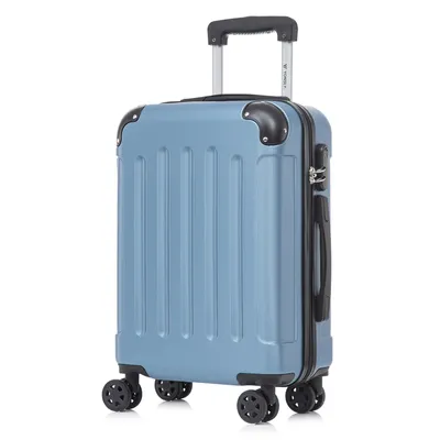 Produktbild von Koffer Trolley Reisekoffer Suitcase, Rollkoffer Handgepäck ,mit 4 Rollen360°, Hartschalenreisekoffer, Zahlenschloss, Weicher Gummigriff(M,Grau Blau)
