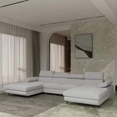 Produktbild von Masseno Ecksofa DETTI mit Schlaffunktion U-Form, Sofa mit Bettkasten, Wohnzimmersofa, Couch, Soffa, Bettsofa, Couchgarnitur- Hellgrau, QUELLE 83