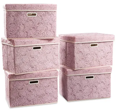 Immagine prodotto di Omgoods - Scatole di stoccaggio rosa con coperchio, 43 x 30 x 30 cm (confezione da 5 pezzi)