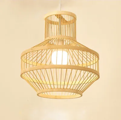 Produktbild von Fine Asianliving Bambus Hängelampe Pendelleuchte Handgefertigt - Maggie D34xH35cm Pendelleuchte Beleuchtung Bambus Lampenschirm Geflochten Lampe Belechtung Rotan