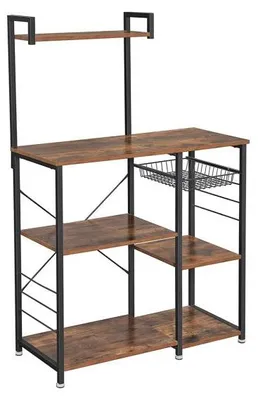 Obrázok produktu pre Kuchynský regál s policami, košom a háčikmi 90x40x132 cm