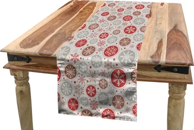 Obrázek produktu pro ABAKUHAUS Vánoční ubrus, potisk sněhových vloček, jídelna kuchyně Obdélníkový dekorativní ubrus, 40 x 180 cm, rubínově šedá
