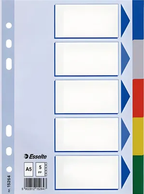 Produktbild von Register A5 blanko bunt 5tlg. Farbregister A5 5 Tabe PP Deckblatt aus