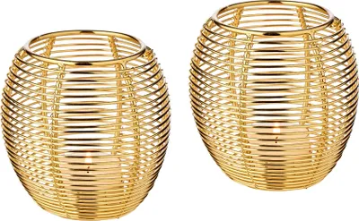 Produktbild von 2er Set Windlicht Susi, Edelstahl vernickelt goldfarben hochglanzpoliert, Höhe 10 cm, für Teelicht