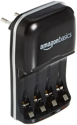 Obrázek produktu pro Nabíječka baterií Amazon Basics pro nabíjecí baterie NI-MH AA/AAA a zařízení USB, černá