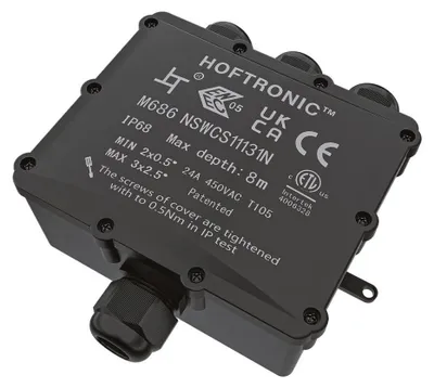 Image de HOFTRONIC - Boîte dérivation IP68 164x152x60mm 4 voies Noir 4-18mm