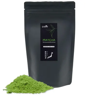 Produktbild von Ceremonial Grade Matcha – Reines handgemahlenes Matcha Pulver aus Japan – Original Japanischer Grüntee aus Erster Ernte 100g Beutel Traditionell