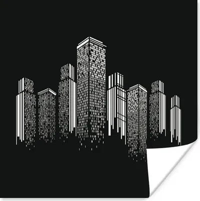 Produktbild von MuchoWow® Poster Eine schwarz-weiße Illustration einer Skyline 100x100 cm - Babyzimmer