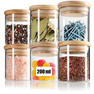 Produktbild von com-four® 6x Vorratsgläser aus Borosilikatglas mit Bambus-Deckel 200ml
