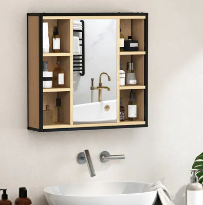 Produktbild von Badezimmer-Spiegelschrank, offene Fächer, 3-stufiges Regal, Wandmontage